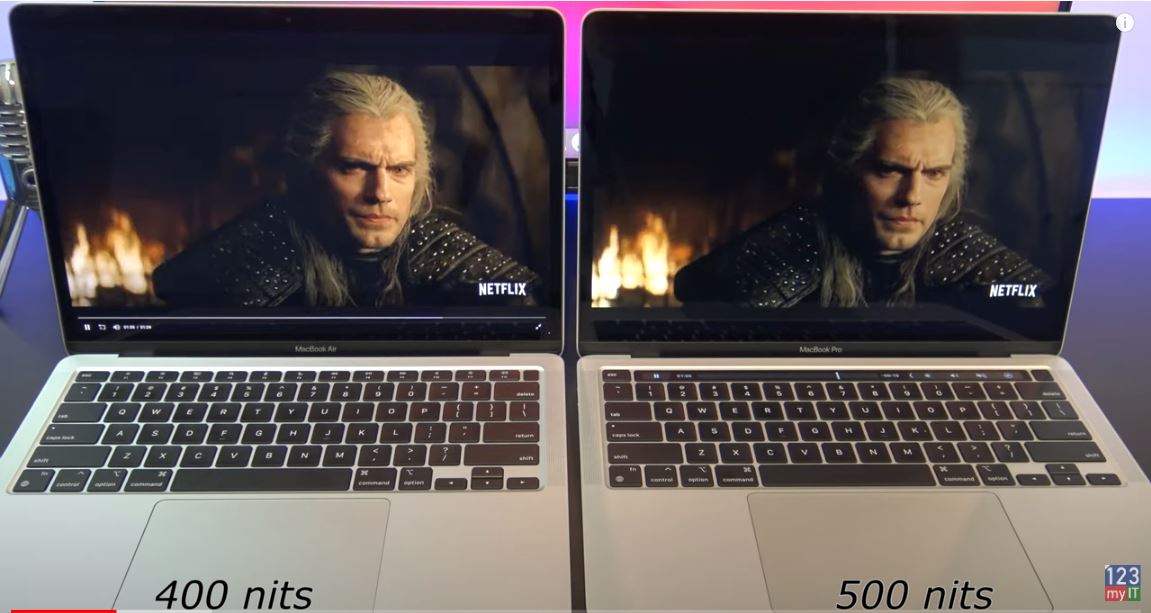 Display Brightness compare MacBook Air M1 vs MacBook Pro M1