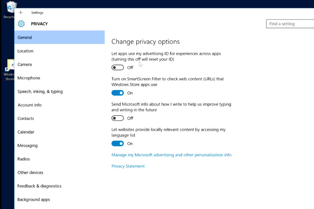 Privacy General Settings