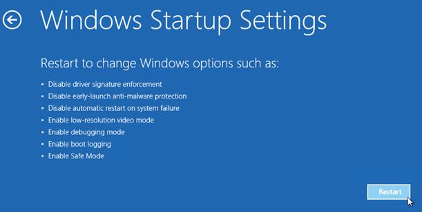 Windows Startup Settings Restart