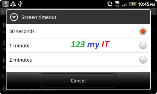 Android Select Screen Timeout Menu
