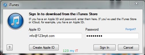 iTunes Login Screen