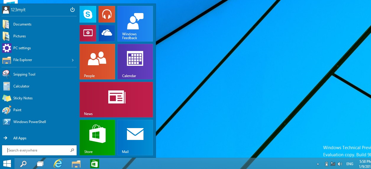 Windows 10 Tech Preview Start Menu