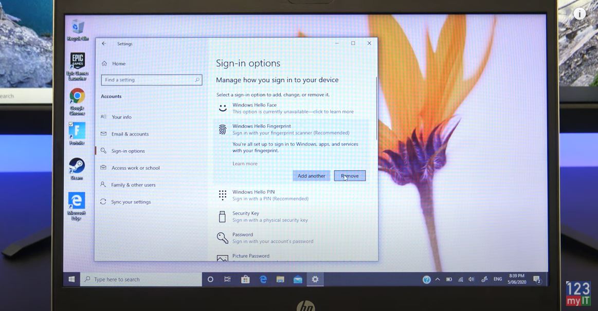 Setup Windows hello fingerprint