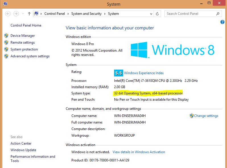 Windows 8 System Control Panel