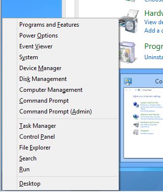Windows 8 + X Menu